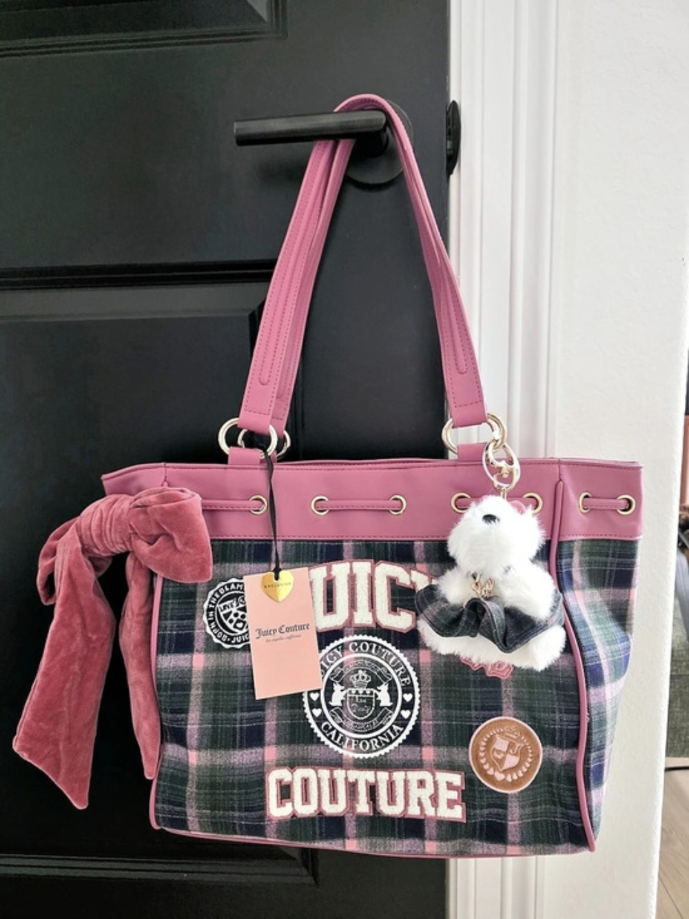 NWT Juicy Couture JuicVarsity Plaid Tote w/ Charm - Daydreamer